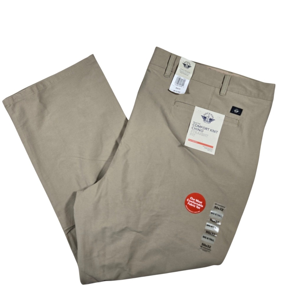 Dockers Mens 50x32 Big & Tall Comfort Knit Chino Straight Fit Khaki Pants NEW